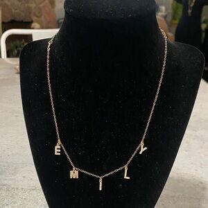 1/20 14k Gold Necklace Name Emily w/ CZ stones & gold filled 2 inches extension